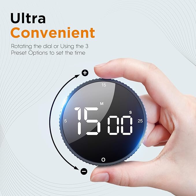 Upgrade Digital Kitchen Timer - 2 Pack Magnetic Countdown Countup Visual Pomodoro Timer with Large LED Display, 3-Preset Times, 3 Volume Levels, Ideal for Cooking, Baking and Fitness (2, Black)