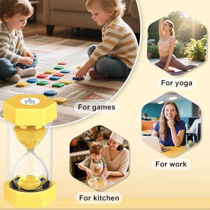 10 Minute Sand Timer Hourglass, Unbreakable 10 Min Hourglass Sand Watch, Reloj De Arena 10 Minutos, Colorful Plastic Hour Glass Sandglass for Classroom Games (Yellow